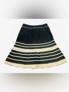 Ann Taylor Black & White Striped Lace Trim A-Line Skirt, Size 8